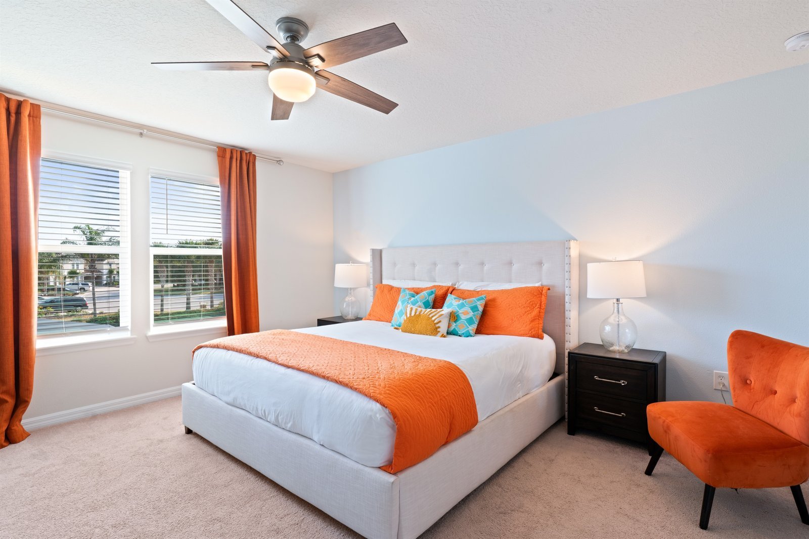 Master suite with luxurious King bed, work desk, and walk-in closet