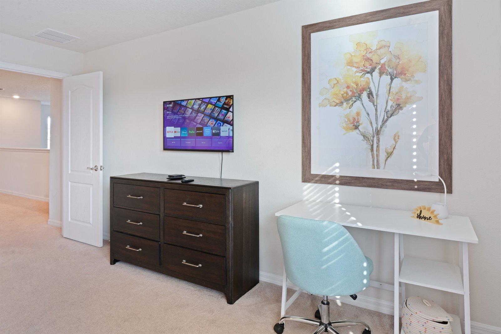 Dedicated workstation in the master bedroom for remote work